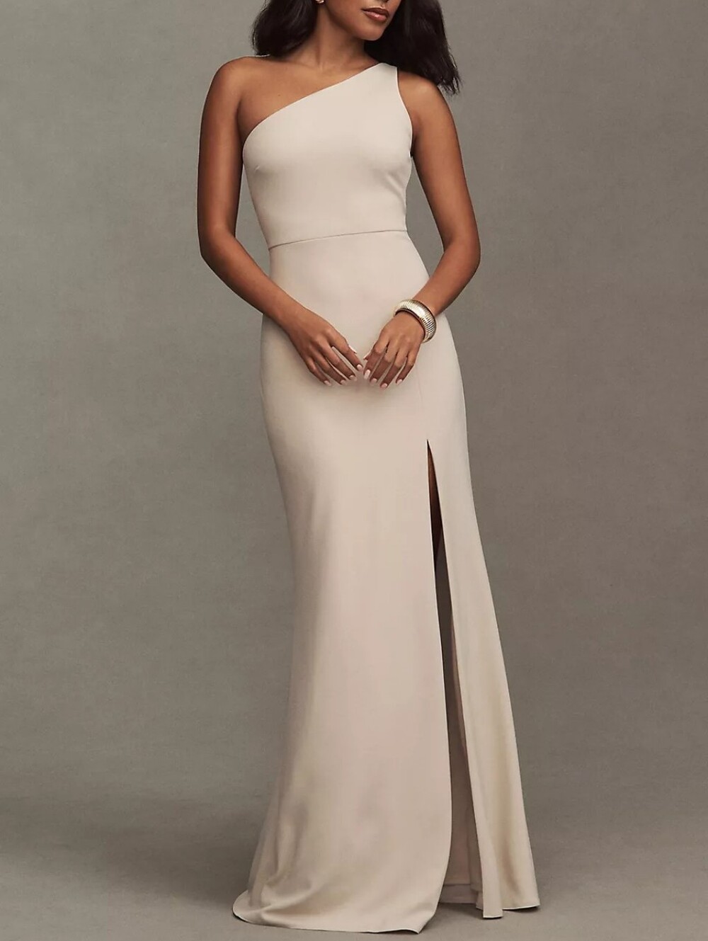 🆕 Anthropologie BHLDN Hallie One-Shoulder Stretch Crepe Maxi Gown Formal Dress